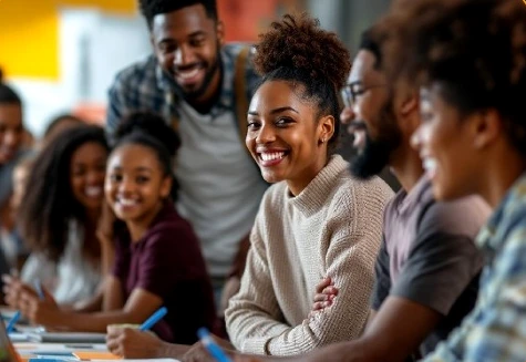 Een diverse groep mensen die samen leren en praten